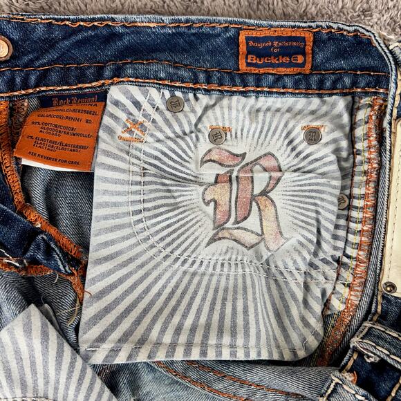 Vintage Y2K Rock Revival Penny Bootcut Jeans 28 | Rhinestone Distressed Denim - Picture 13 of 16